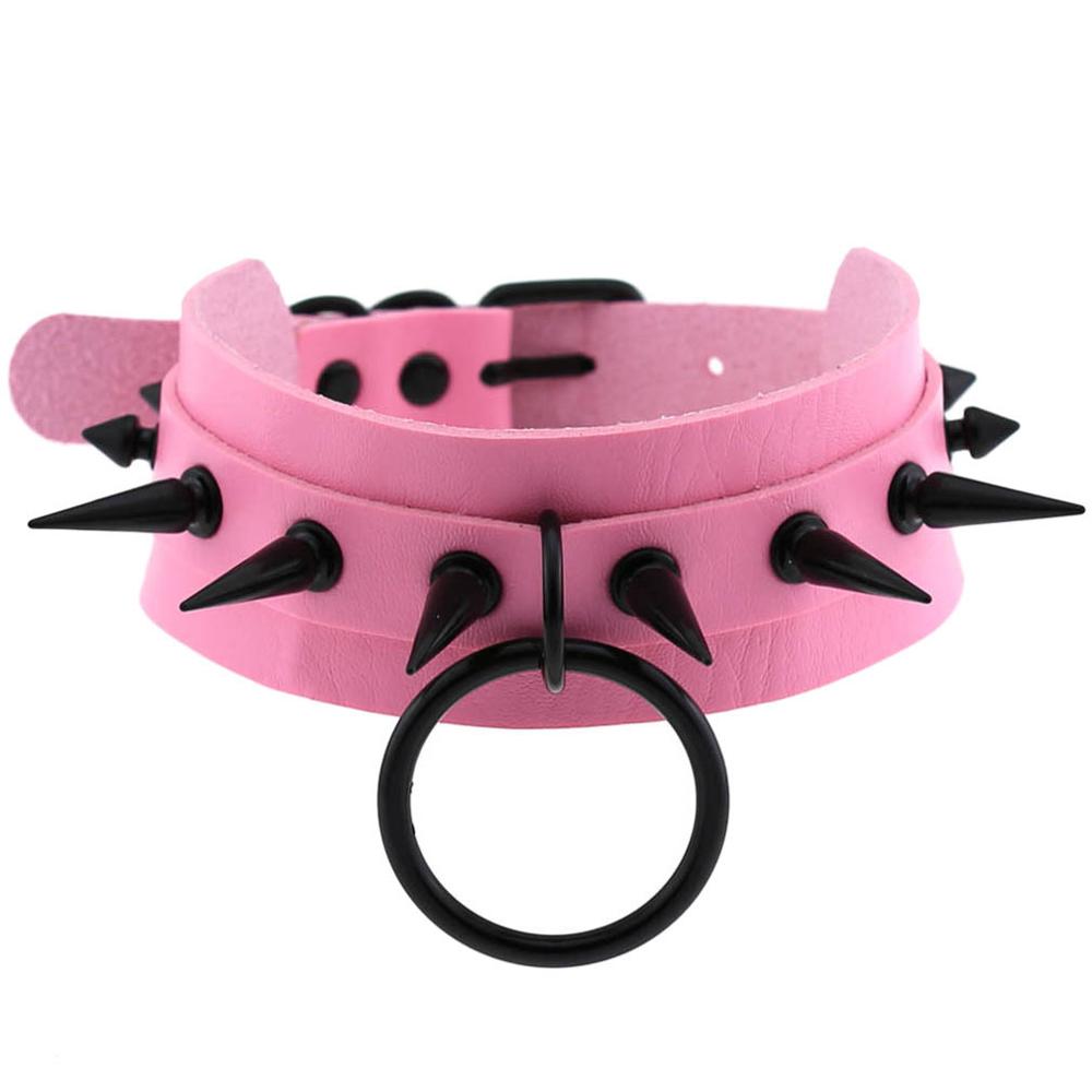 Gothic Jewelry Punk Spike goth Choker Woman Collar women Studded Rivet Black Leather Choker men Necklace chocker Emo Halloween: pink