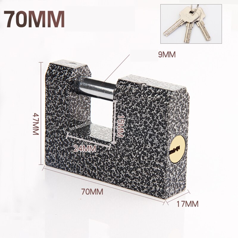 1Pcs Marble Texture Rectangular Horizontal Opening Lock Anti-theft Padlock Stainless Steel Burglar Padlock Security Safety Lock: Black-70mm