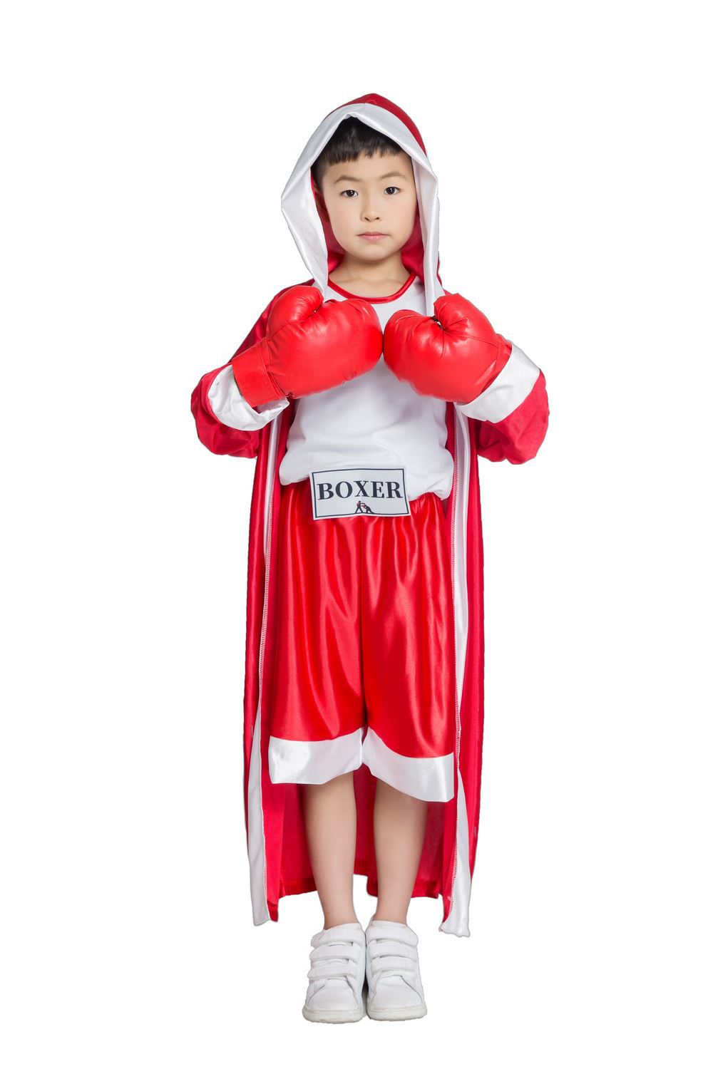 Barn blå röd svart boxare kostym halloween pojke boxning match jumpsuit med mantel kostym