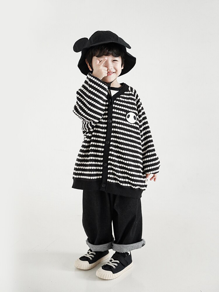 2022 Children&#39;s Polka Dot Jacquard Cardigan Spring Panda Embroidered Label Casual Loose Boys Long-sleeved Jacket