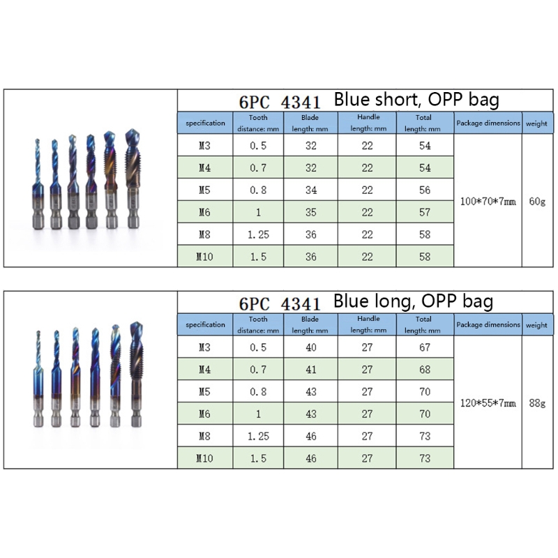 HSS Combination Drill &amp; Tap Bit Set Drill Tap Bits Set Screw Tapping Bit Tool
