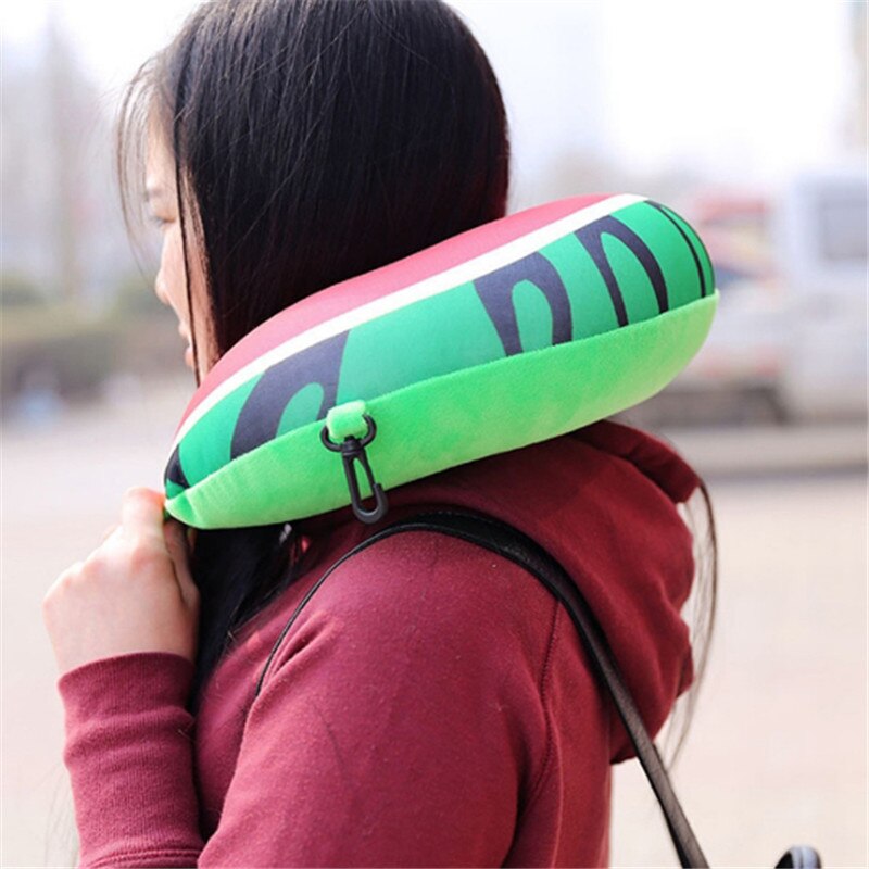 Memory Foam U Shaped Travel Pillow Neck Support Head Rest Airplane Cushion Funny Fruit Print Pillows