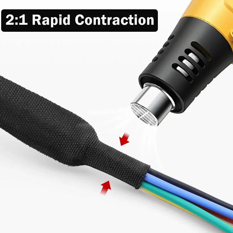 1~10m Braided Cable Sleeve PET Heat Shrink Tube Insulation Flam Retardant Shrinkable Wire Wrap Sheath Protection Cable Organizer
