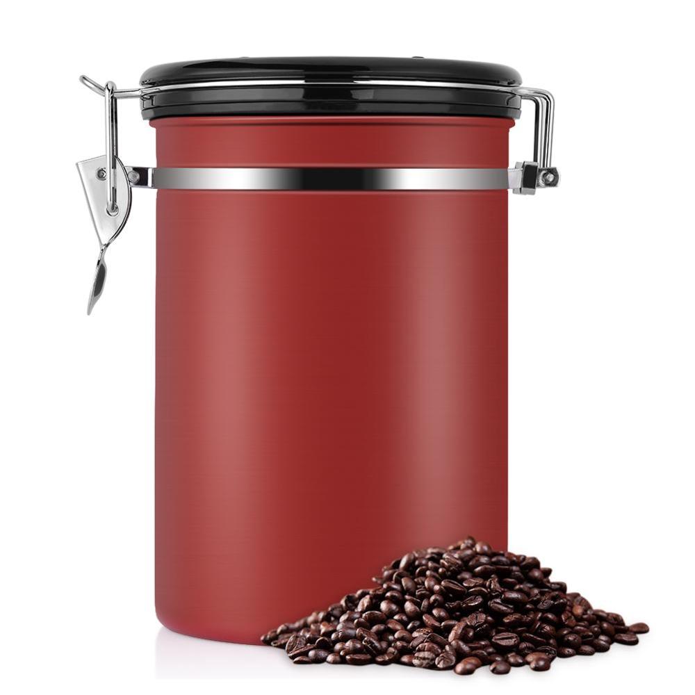 Kaffebeholder stor lufttæt rustfrit stål kaffe te sorteringsbeholder sort køkken sotrage dåser dåse til kaffe te: Rød