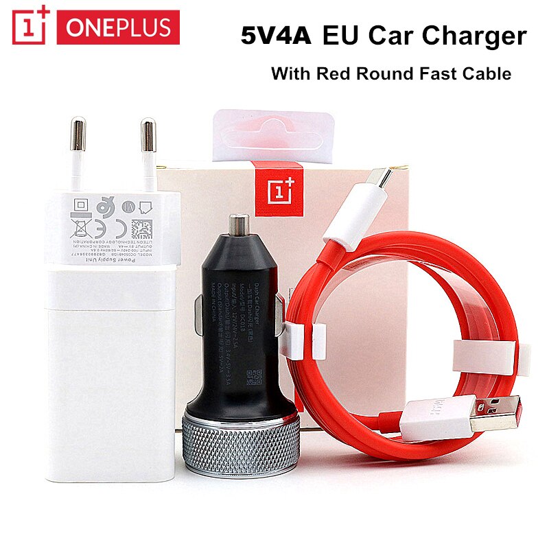 Original Oneplus EU Charger 5V4A car Dash charger For One plus 6T 5/5T/3/3T Dash Charge Adapter Dash 4A USB Charge Type C Cable