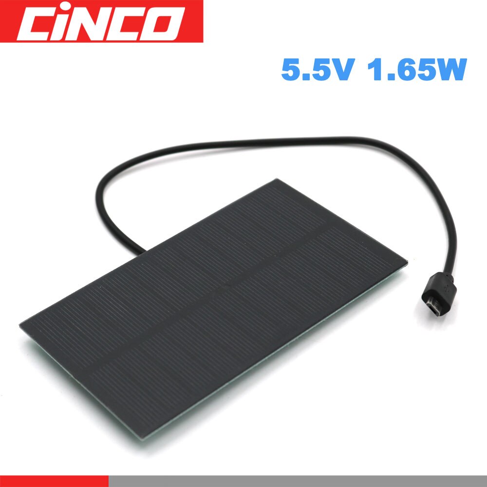 Solar Battery Charger 1.65W 5.5V Zonnepaneel Uitgang Usb Micro Android Micro Usb Poort 5V 300mA Lading regulators