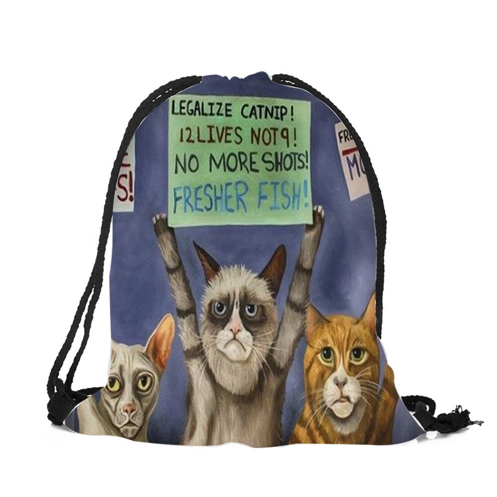 Populares bolsos con cordón para dibujo de huesos de gatito para niños y niñas, mochilas escolares, morrales de viaje, bolso de hombro: 010