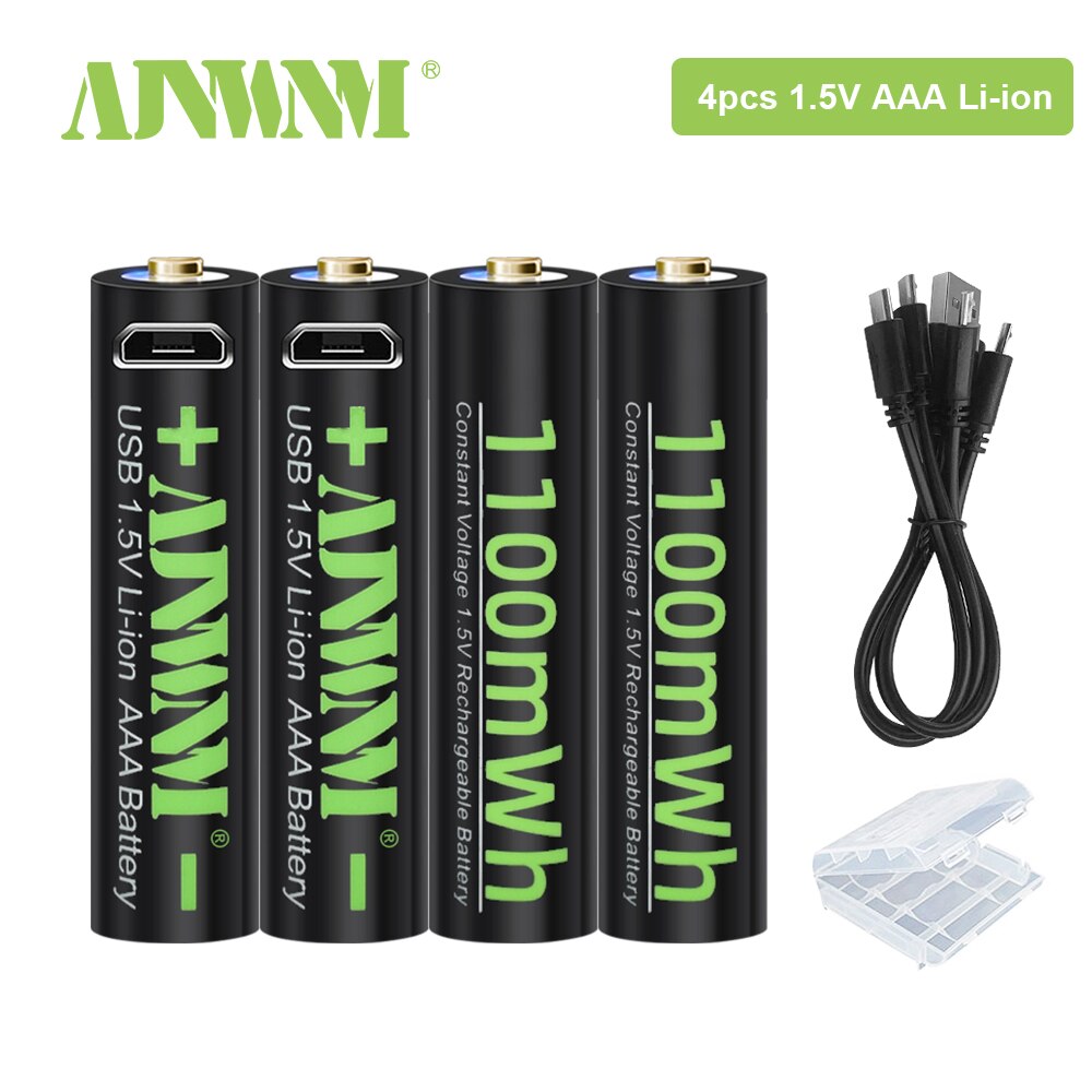 AJNWNM 1100mWh 1.5V AAA Lithium Rechargeable USB Battery AAA 1.5V Li-ion Battery For Remote control Wireless mouse aaa battery: 4pcs aaa