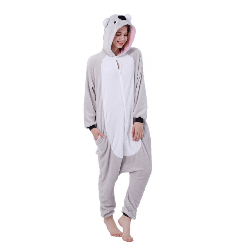 Kigurumi Grey Koala Pajama Adult Animal Onesie Women Men Couple Winter Pajamas Suit Sleepwear Flannel Pijamas