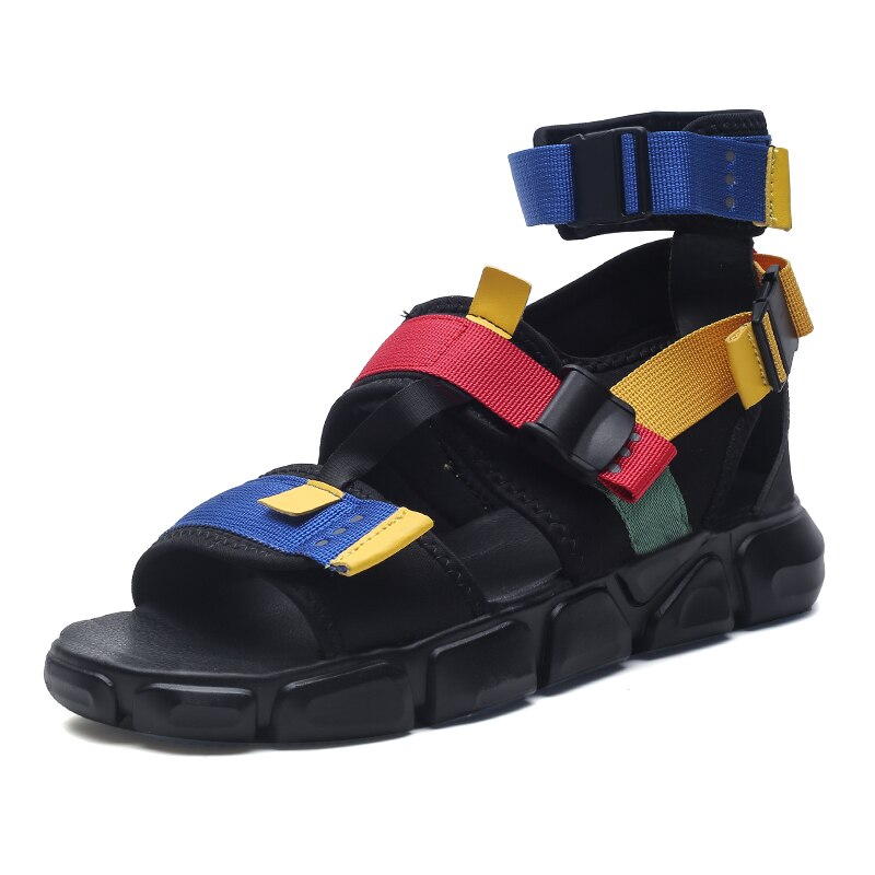Gummi strand hule sandaler sko masculina sandal størrelse gladiator praia hombre kjole åndbar homens sandalhas til homme herre: Blå rød / 44