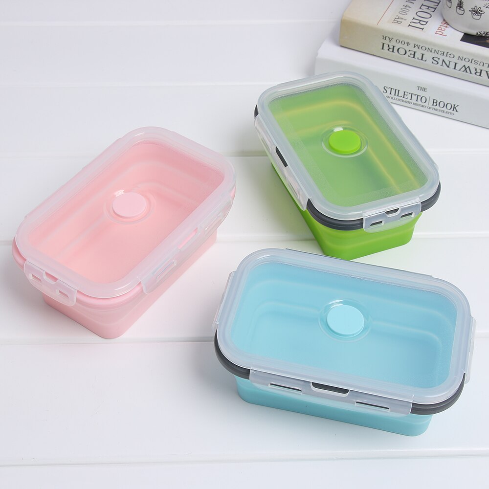 Silicone Folding Lunch Box Rectangle Portable Bowl Food Container Kitchen Picnic Box Eco-Friendly Collapsible Storage Tableware