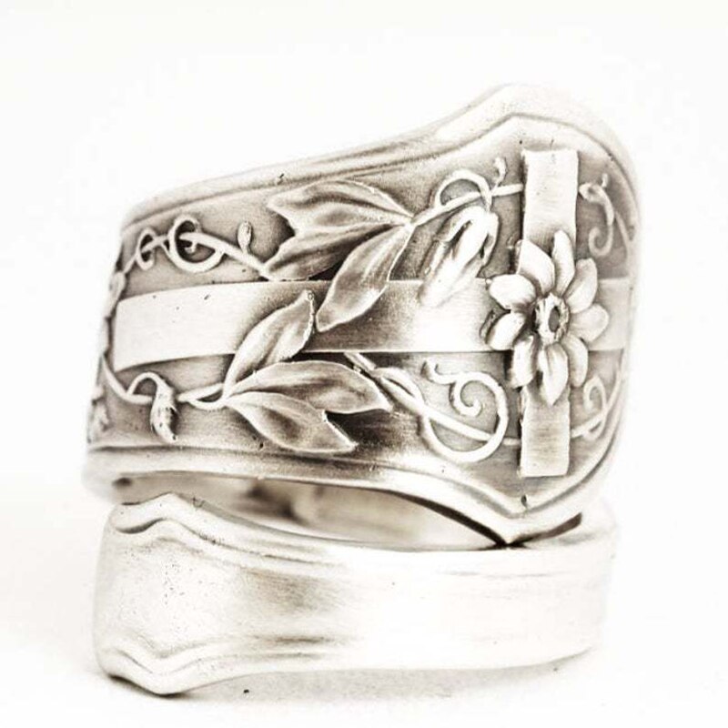 Jahrgang-Schmuck retro Carving Blume Ring Kreative Empfindliche Geschnitzte aufbringen Pflanzen Ring retro ErkläSprosse Ringe für Frauen: Stil D