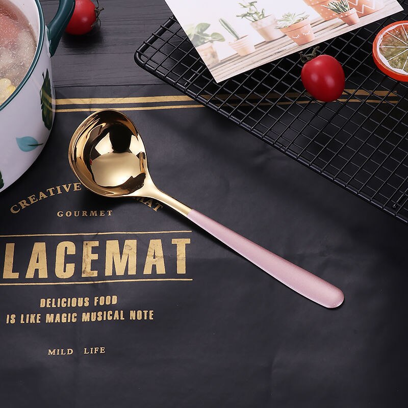 304 Roestvrij Stalen Lepel Lange Steel Familie Soep Lepel Goud Kleur Plus Size Elegent Keuken Koken Lepel: gold pink