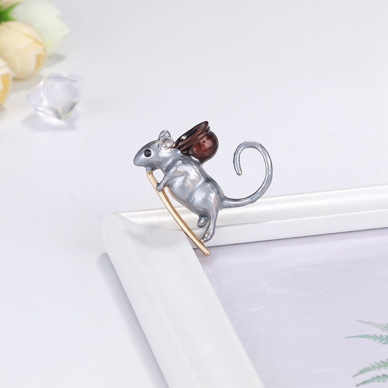 5Pcs Animal Shape Pin Brooch Set - Small Mouse Zodiac Jewelry Charms