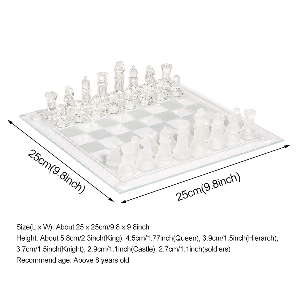 Glass Chess Set Frosted For Adults Kids Home Clear With Chessboard Portable Fully Functional Gaming Party