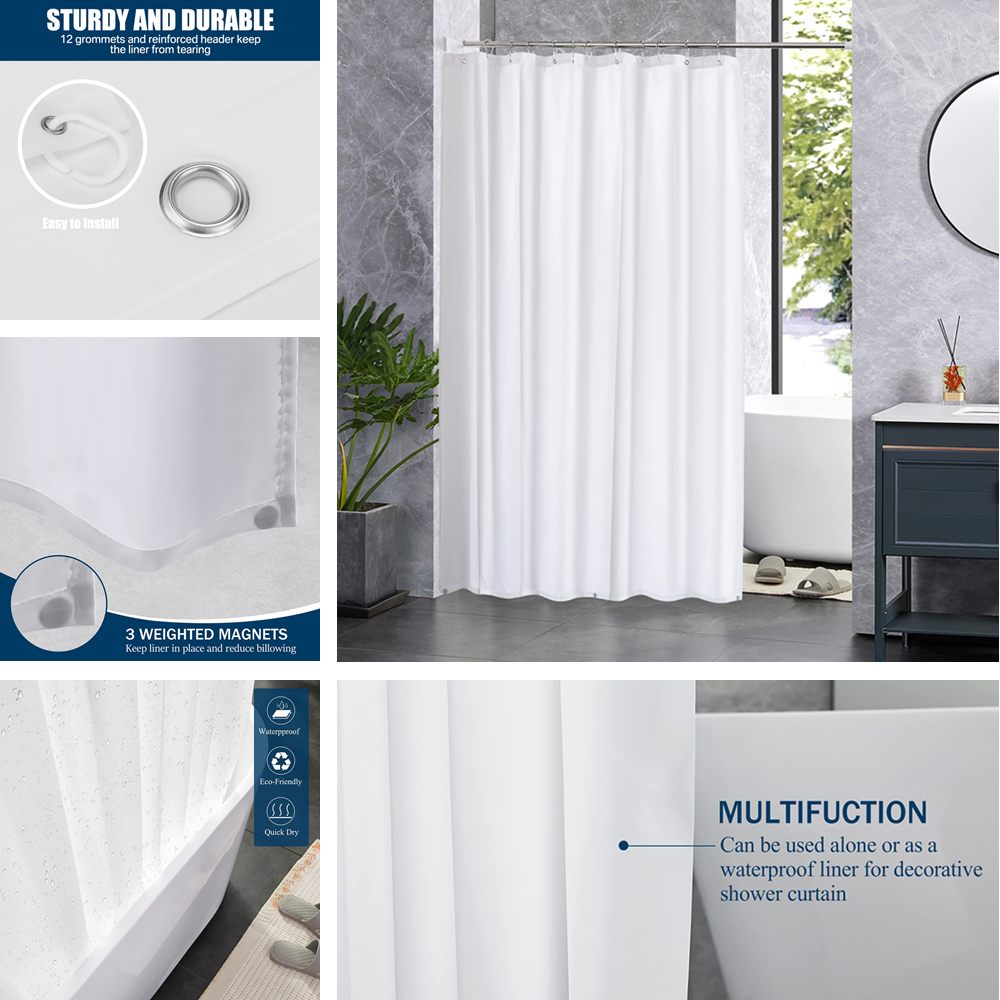 PEVA-Duschvorhang, wasserdichter Kunststoff, durchsichtige Badvorhänge, transparent/bunt, Badezimmervorhänge, Mehltau, Zuhause, Luxus mit Haken
