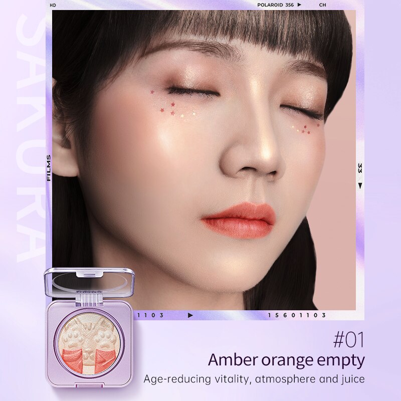 ZEESEA Highlighter Make Up Face Blusher Palette Highlighter Contour Highlight Blush Glowing 2 In 1 Space Cat 4.2g: 01 Tangerine Drip