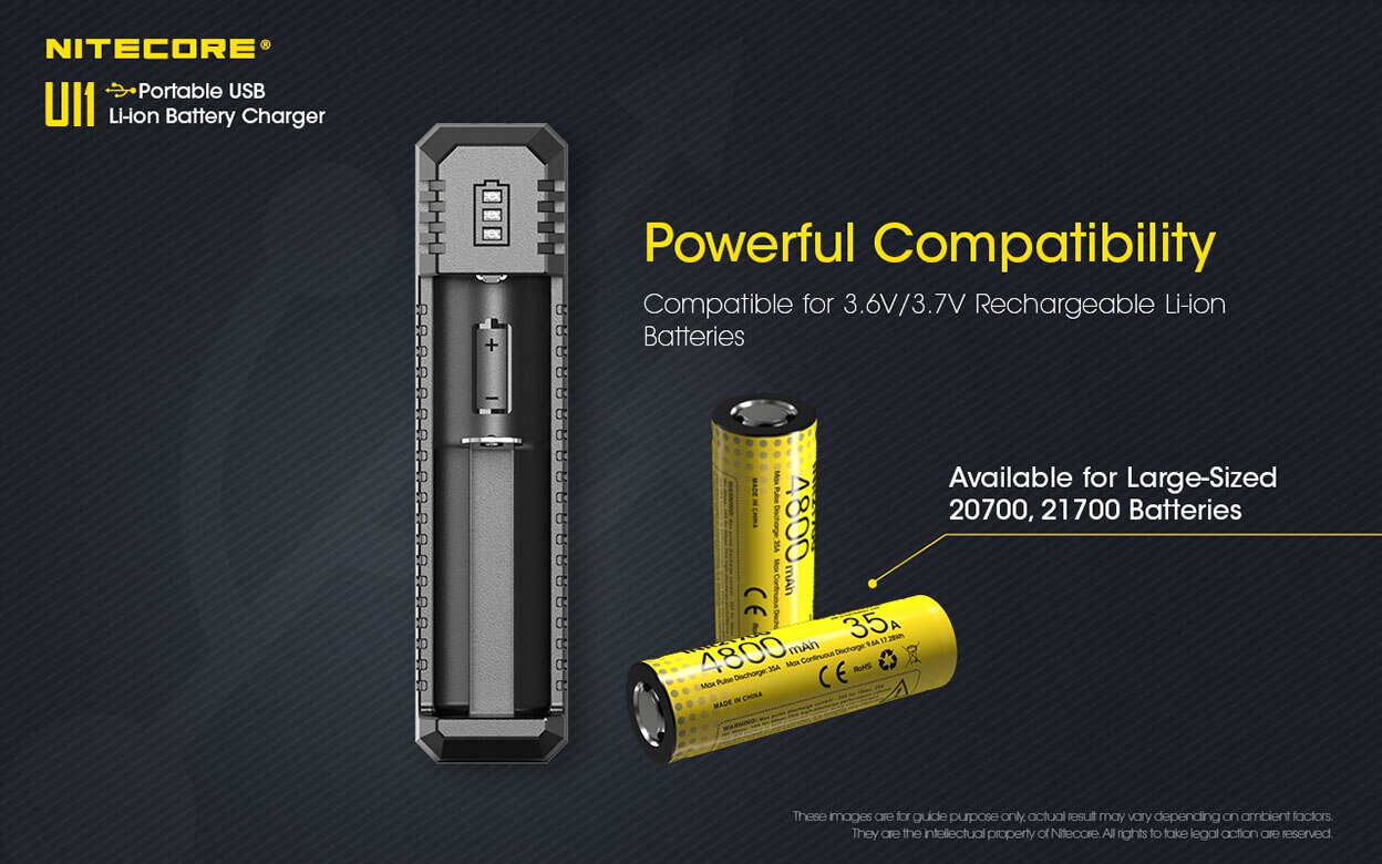 NITECORE UI1 Batterie Ladegerät Tragbare USB Li-Ion Batterie Ladegerät kompatibel mit 26650 20700 21700 18650 16340 14500 batterie