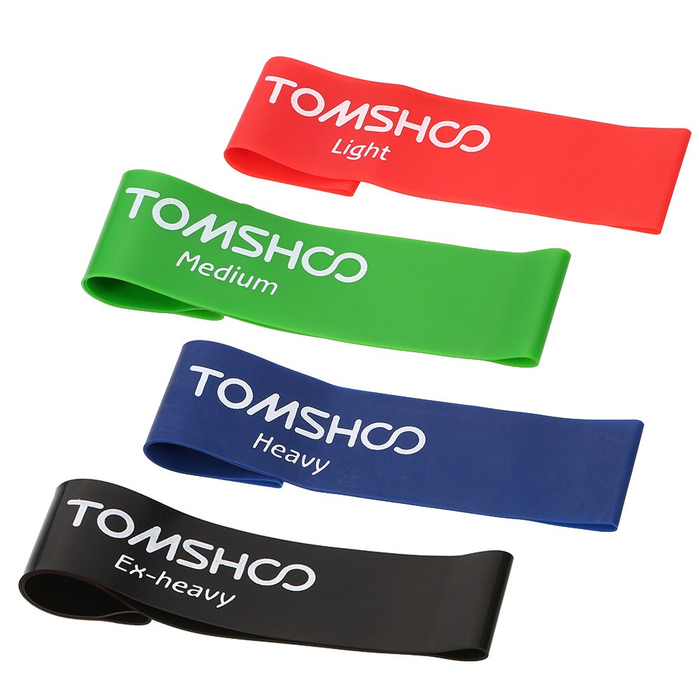 TOMSHOO Set of 4 Exercise Resistance Loop Bands Latex Gym Strength Training Loops Bands Workout Bands Physical Therapy