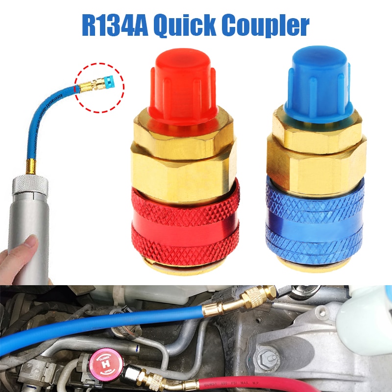 2Pcs R134A Adapter Fittings Hoge Lage Snelkoppeling Connector Ac Auto Airconditioner Manometer Slang Connector 1/4 Inch
