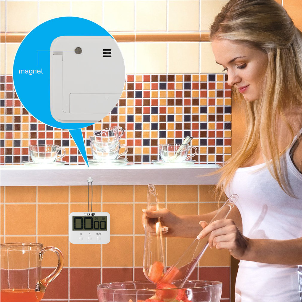 LESHP Kitchen Timer Loud Countdown Timer with Magnetic Large Display Screen Clockwise Function Simple Operation Compact