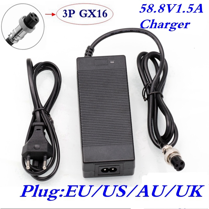 58.8v 1.5A li-ion battery charger Electric scooter ebike wheelchair charger golf cart charger 3 pin line12MM AC100-200