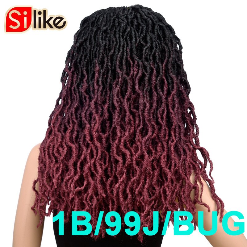 Silike 20inch Goddess Faux Locs Crochet Braids 24 Roots Wave Synthetic Crochet Braiding Hair Extensions For Black Women: T1B-99J-BUG / 3Pcs/Lot