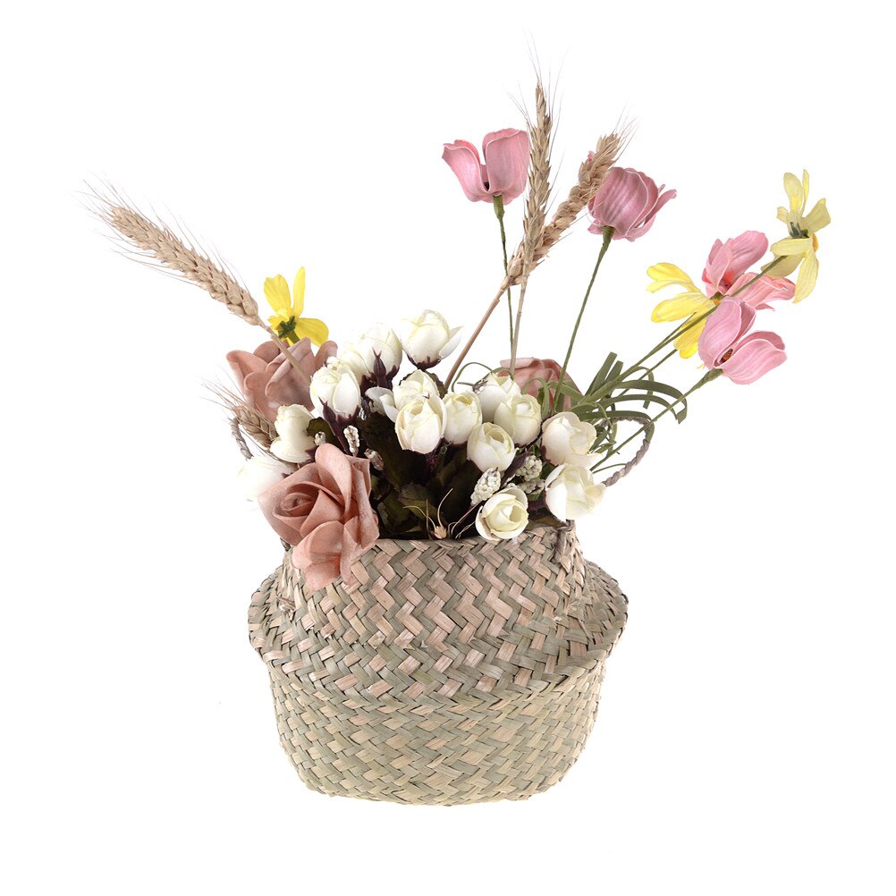 Cestas de mimbre de algas, cesta plegable de ratán, cesta de almacenamiento de ropa sucia, cesta de almacenamiento para el hogar, decoración Simple