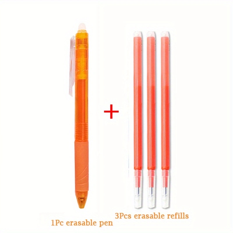 4pcs/set 0.7mm Magic Erasable Gel Pen Set 8 Colors Erasable Refill Rod Gel Ink Stationery Retractable Pens Washable Handle Rods: Orange