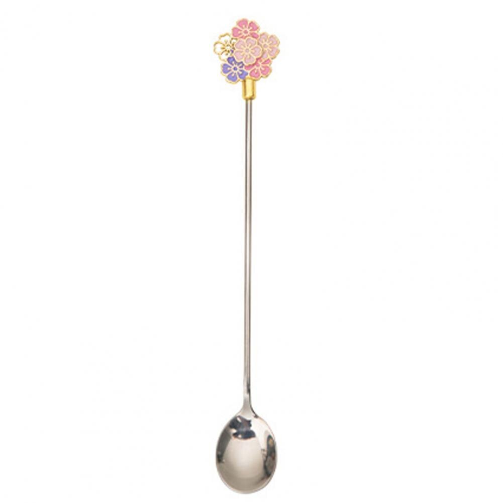 Cuillère à Dessert en acier inoxydable, fourchette en forme de fleur de cerisier cuillère à Dessert fourchettes à fruits cuillère à remuer pour café vaisselle accessoire de cuisine 1 pièce: 4 Silver Chery Spoon