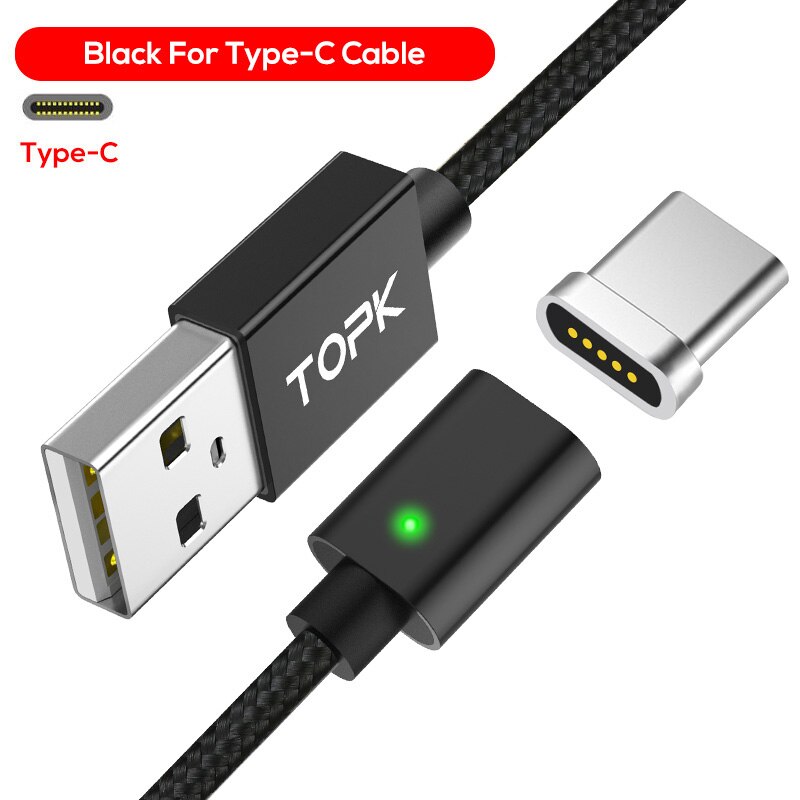 TOPK bin21 Magnetische Kabel Typ-C Kabel & Mikro USB Kabel Nylon Geflochtene Daten synchronisieren praktisch Ladekabel für Samsung Xiaomi: Schwarz Typ-C Kabel / 1m