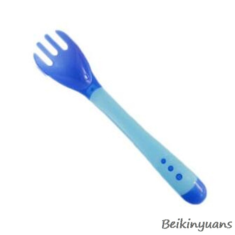 Bol à ventouse antidérapant pour enfants, cuillère à induction de température, fourchette pour enfants, formation, vaisselle antidérapante: Blue fork
