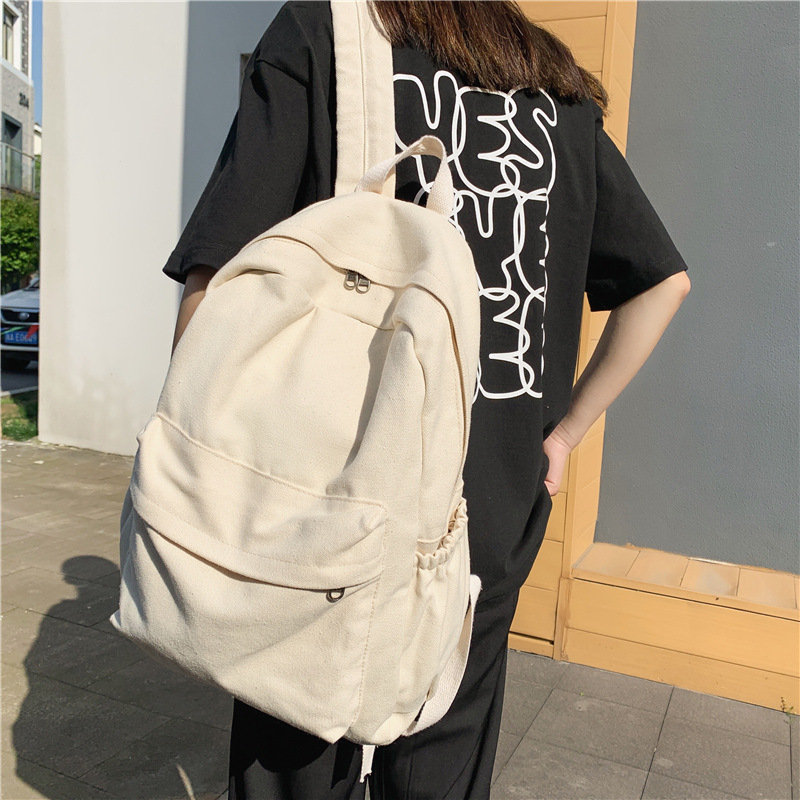 1 stk svart skolesekk koreansk versjon glidelås ryggsekk student lerret enkel ryggsekk dame menn jul