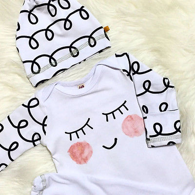 Adorable yeux endormis rose joues tenue bébé garçon fille robe chapeau infantile -né à la maison bébé tenues