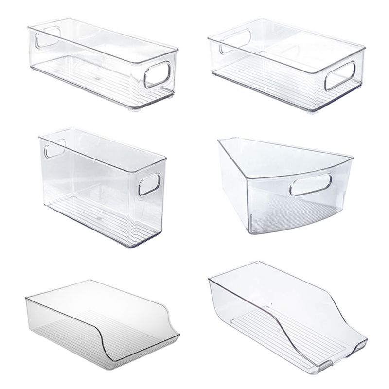 Stackable Plastic Food Cabinets - Clear Storage Bins Refrigerator Organizer With Handles For Pantry Fridge Freezer Kitchen