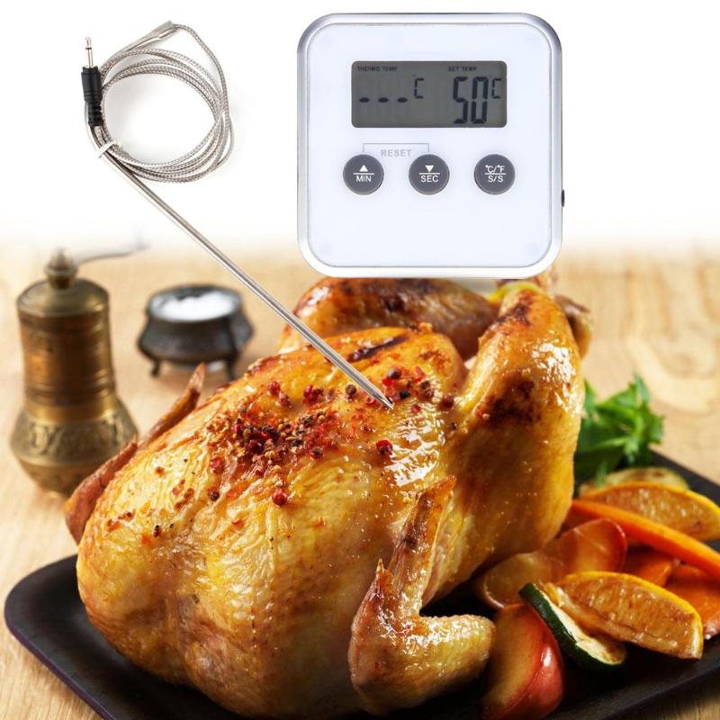 Elettronico Cibo A Base di Carne Termometro Timer Forno Torta di Zucchero Latte Bere Tester del Calibro di Temperatura con Sonda BARBECUE Termometro