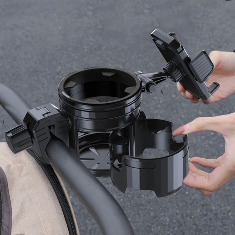 Adjustable cup holder for strollers, adjustable multi-purpose cup holder, user-friendly stroller accessory, black cup holder with