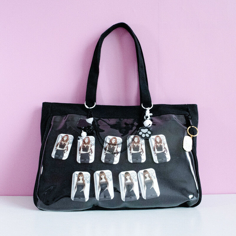 Girls School Shoulder Bags Clear Ita Bag Transparent Itabag Pin Display Handbag: Black