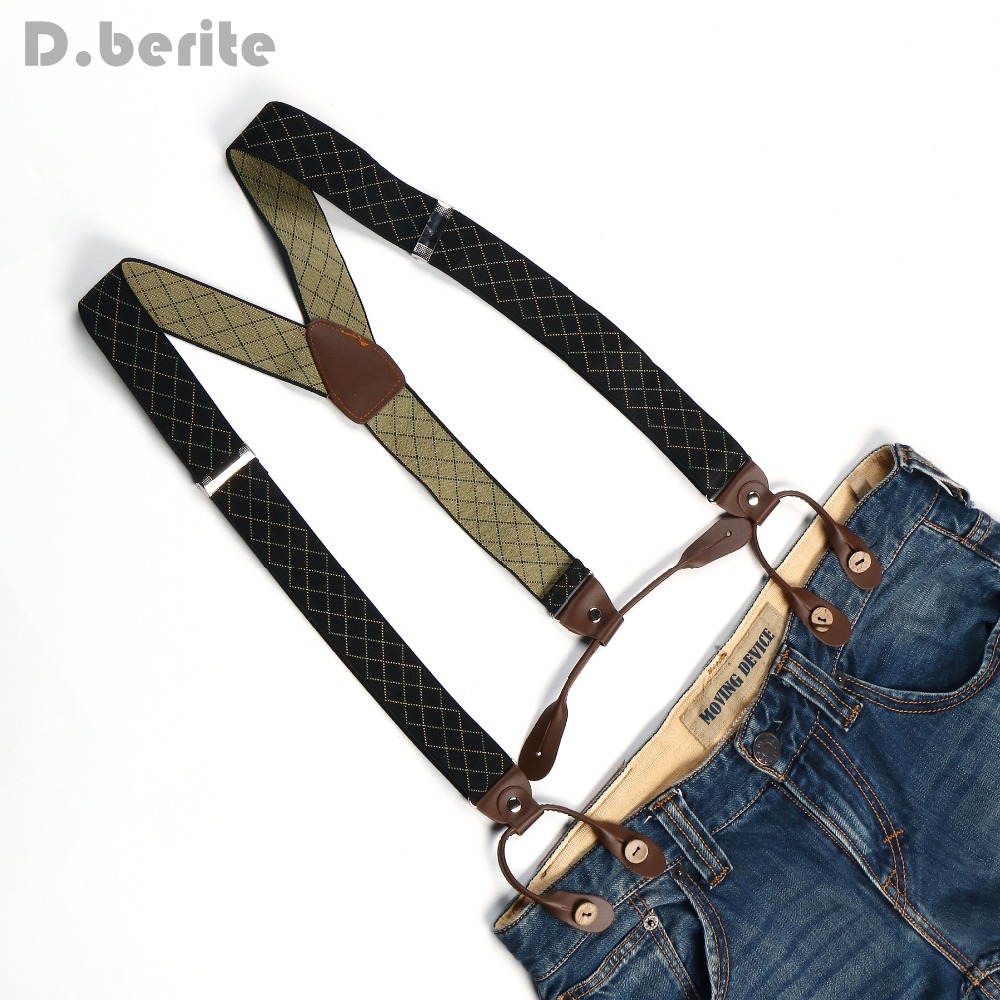 Mænd kvinder justerbare knapper stil bælte elastiske seler unisex stribet plaid blomsterbøjler 3.5cm bredde  bd763-bd776