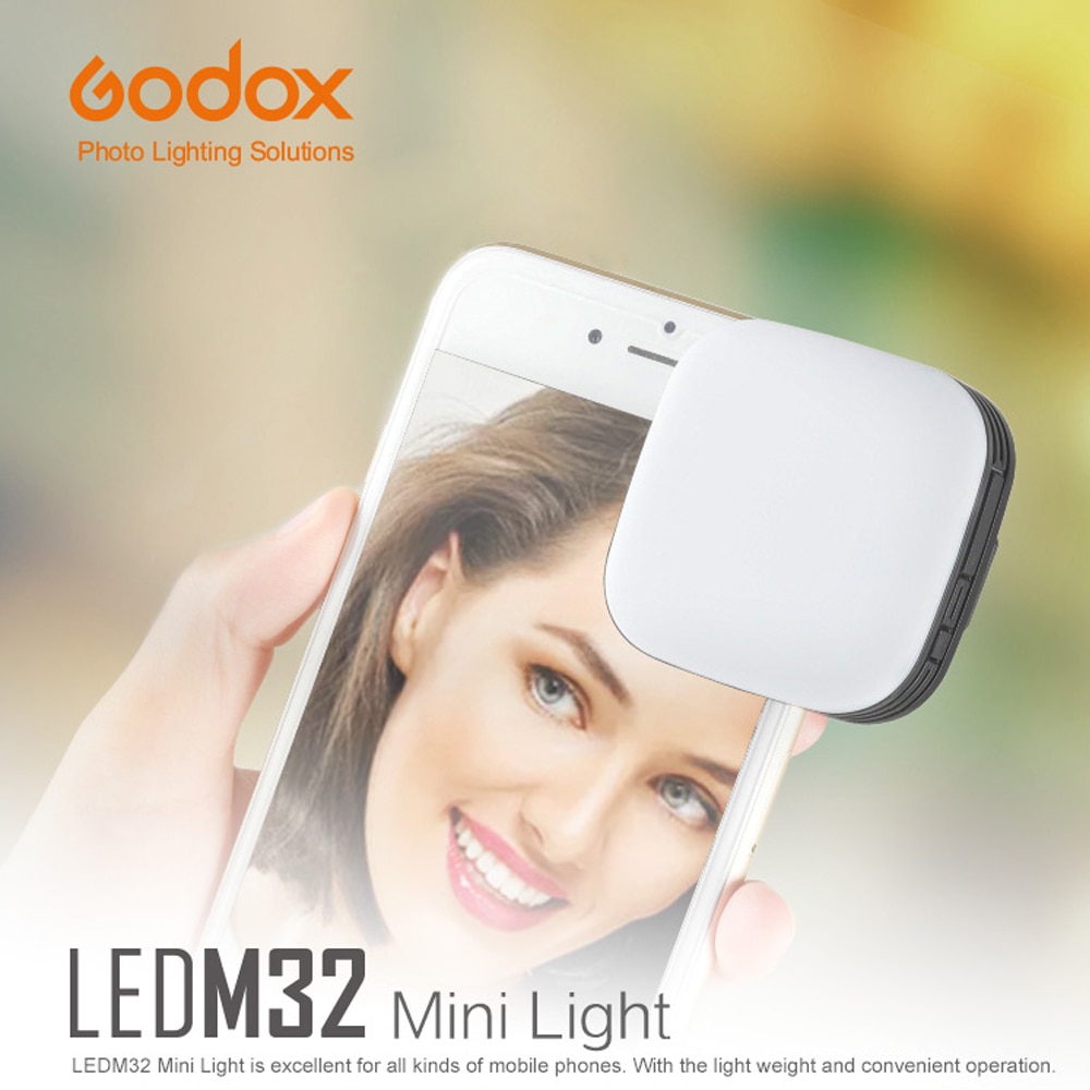 Godox ledm 32 led lys indbygget lithium batteri justerbar lys bærbar mini selfie mobiltelefon belysning til smartphone