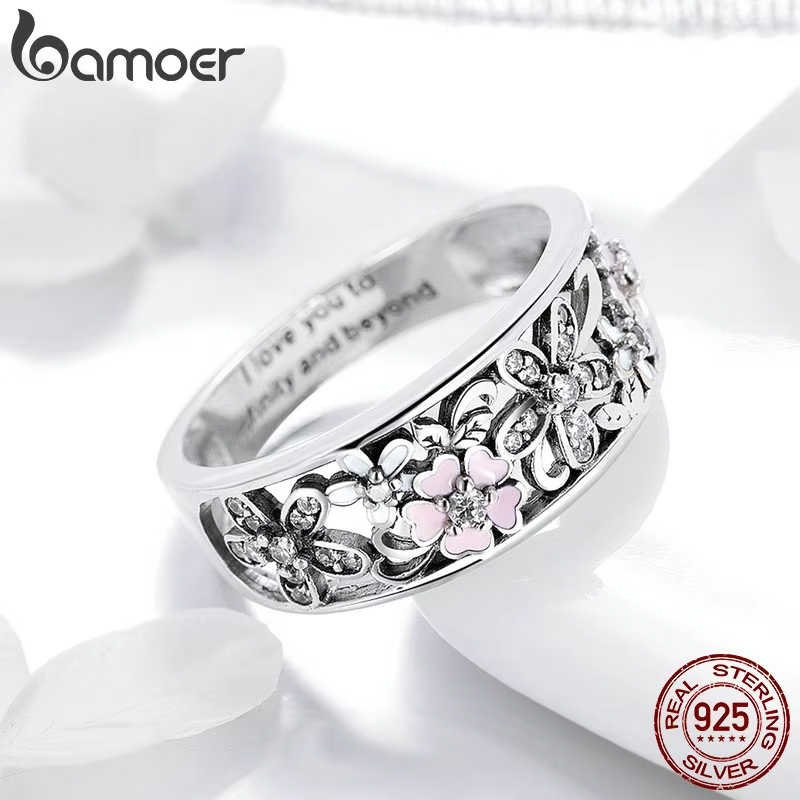 Bamoer 925 Sterling Zilver Daisy Flower & Infinity Love Pave Vingerringen voor Vrouwen Bruiloft Verlovingssieraden SCR390
