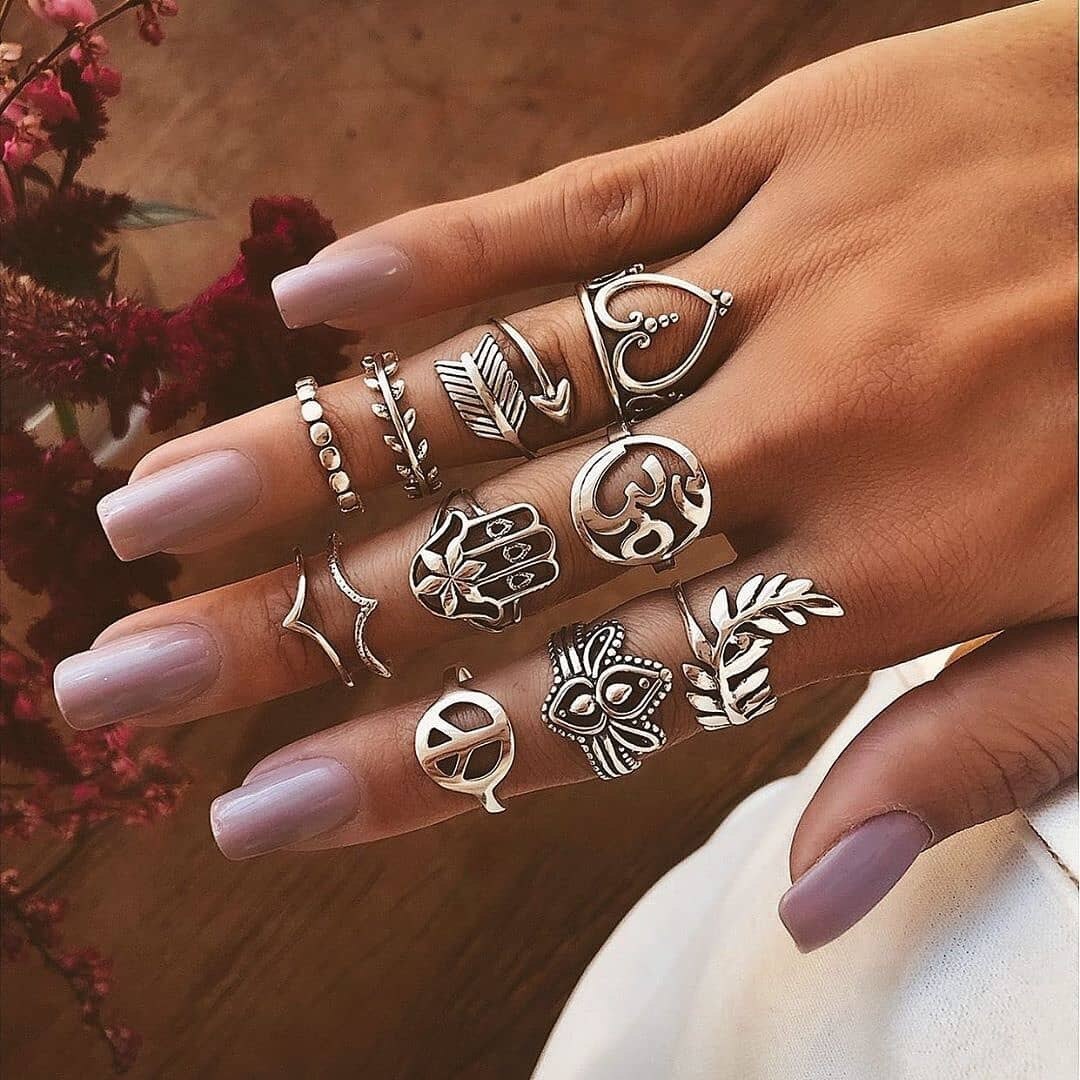 Bohemian Rings For Women Antique Silver Color Angle Anel Knuckle Gothic Punk Initial Ring Set Boho Jewelry Anniversary Gif: 10