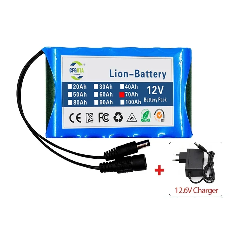 12V 70000mAh Batterie 12,6 Li-Ion 70ah wiederauf ladbare Batterien mit BMS Lithium-Akkus Schutz platine V Ladegerät