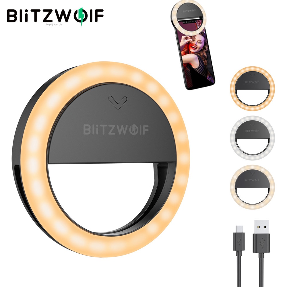 Blitzwolf BW-SL0 Pro Led Clip-On Ring Vullen Licht Mini Draagbare Selfie Lichten 600Mah Usb Hoge Helderheid Licht voor Smartphone Pc