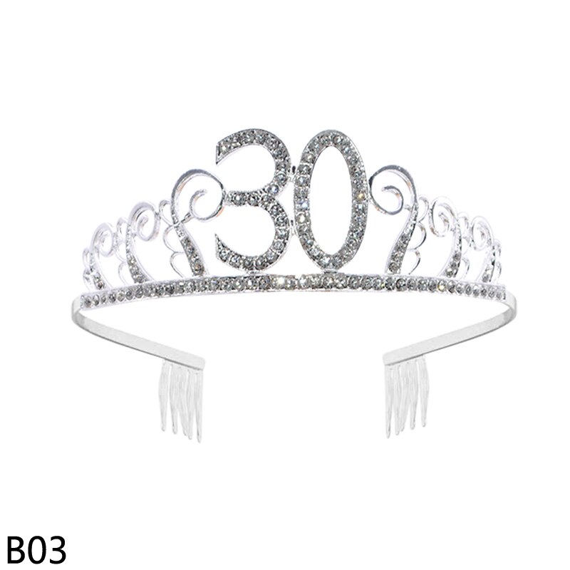 Fødselsdagsfest dekorationer voksen fødselsdag prinsesse krone pandebånd krystal tiara 18 21 30 40 50 60 kvinder krone hår tilbehør: B03-1 stk