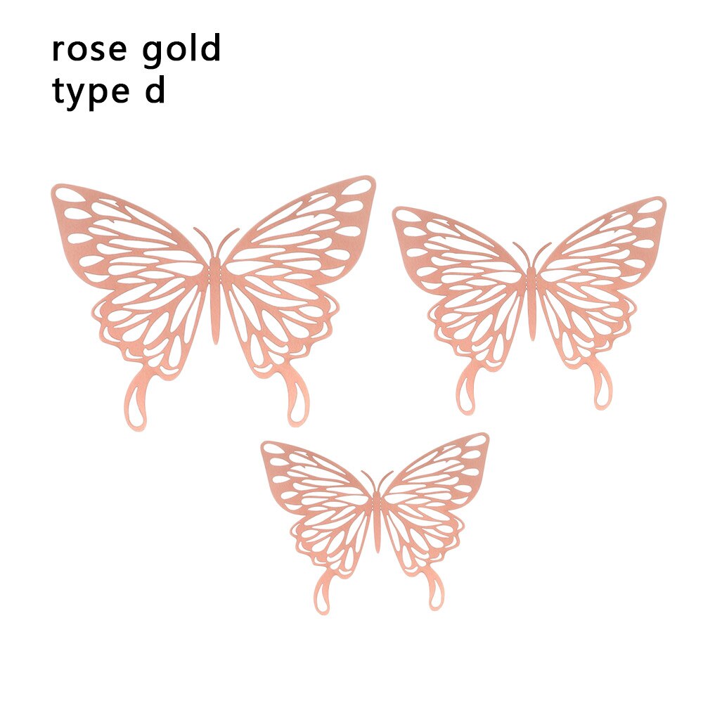 12 Stks/pak 3D Hollow Vlinder Muurstickers Diy Metalen Textuur Goud Zilver Rosegoud Mariposas Decals Feestartikelen Home Decor: rose gold-d