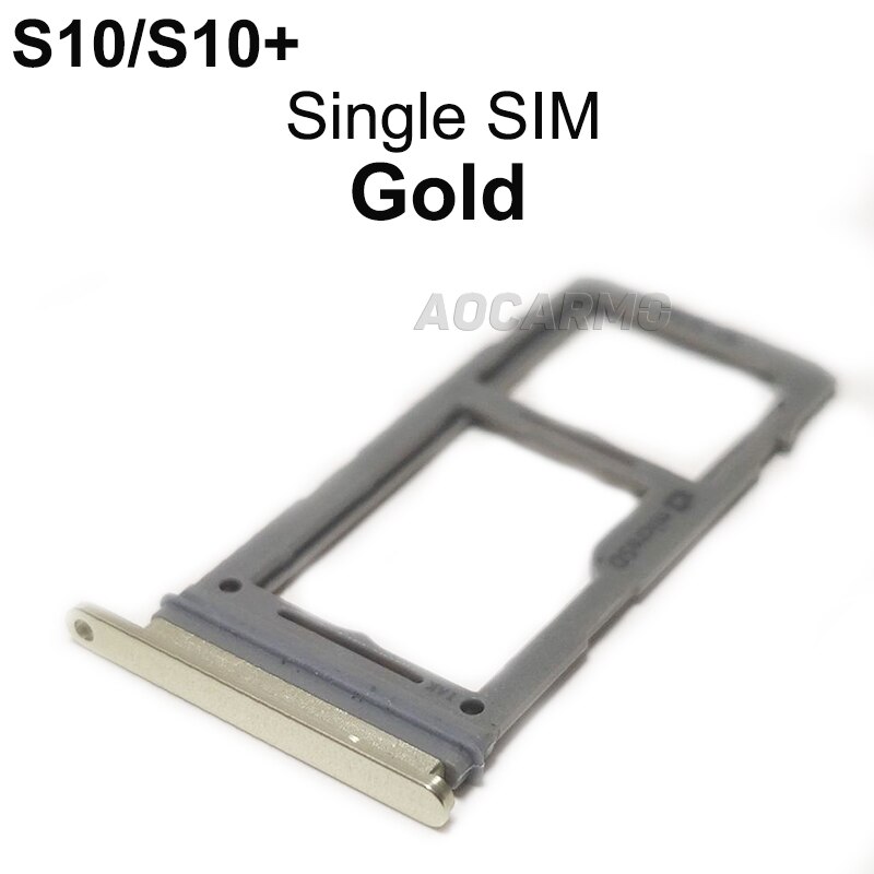 Aocarmo para Samsung Galaxy S10/+ S10plus S10, bandeja de plástico Nano Sim de Metal simple/doble, ranura para MicroSD, SM-G9730 G9750: Gold  1 SIM