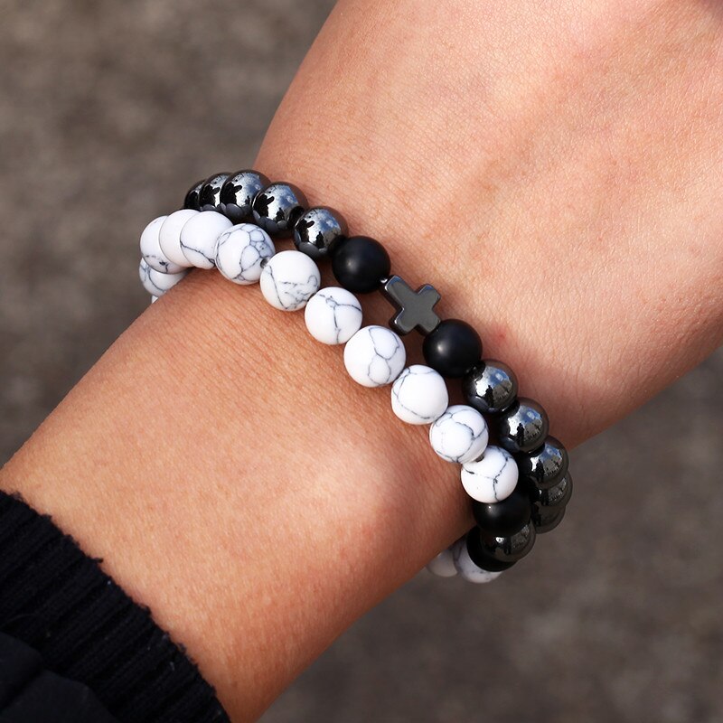 3Pcs/Set Handmade Beaded Bracelet For Men Jewelry Hematite Stone Women Men Elastic CZ Ball Bracelet Sets: ZJ3109