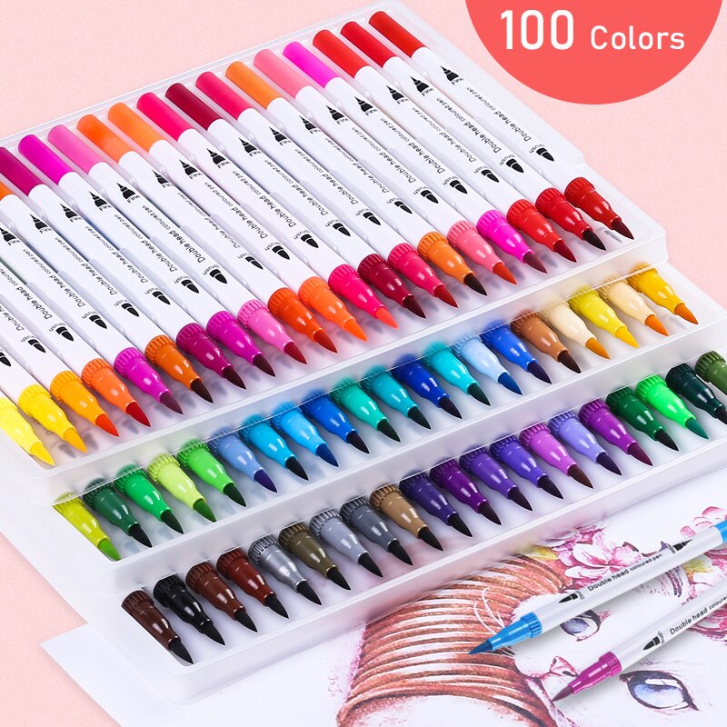 12/18/24/36/48/72/100 Uds. Colores FineLiner dibujo pintura acuarela arte rotuladores doble punta pincel suministros escolares