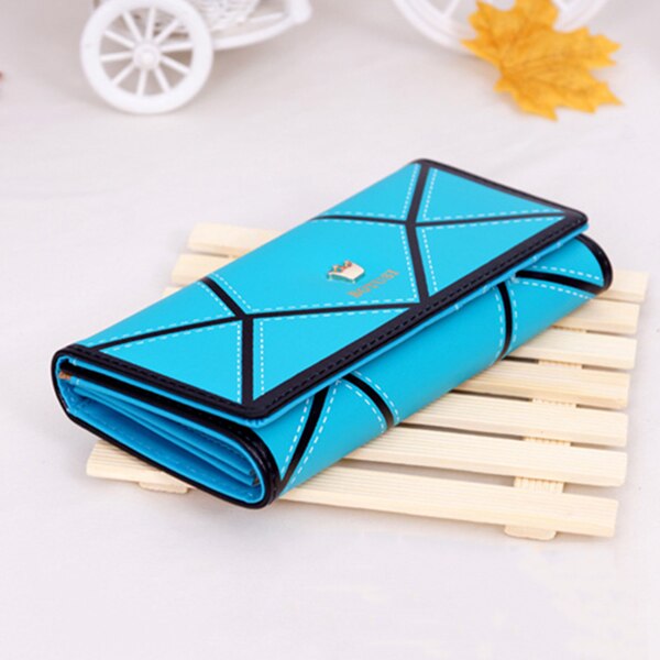 Marka markowa skóra ekologiczna portfele damskie geometria długa standardowa torebka damska torebka moda portfel z saszetką na karty gorący Carteira: niebieski
